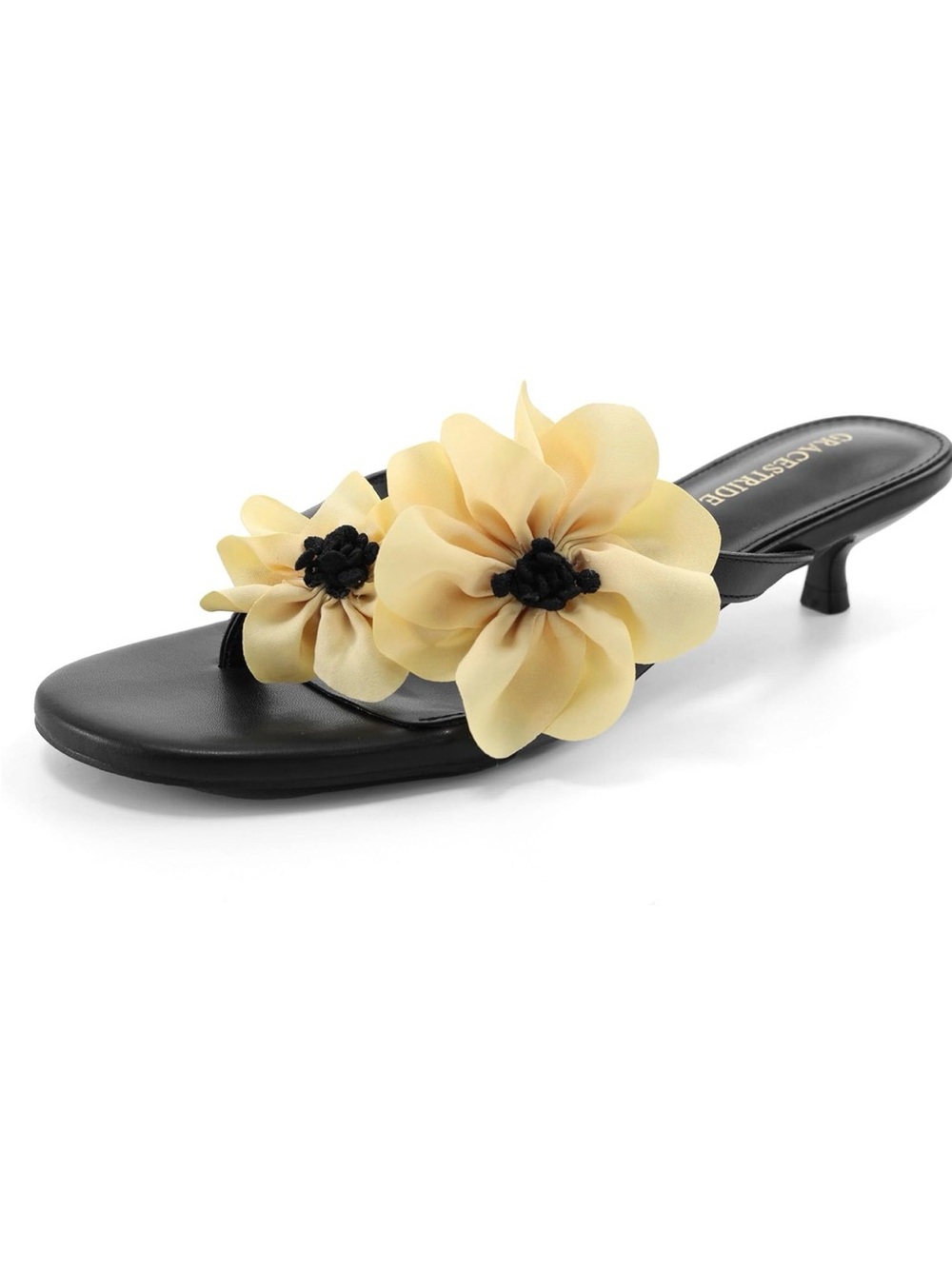 Black Floral Kitten Heel with Flowers